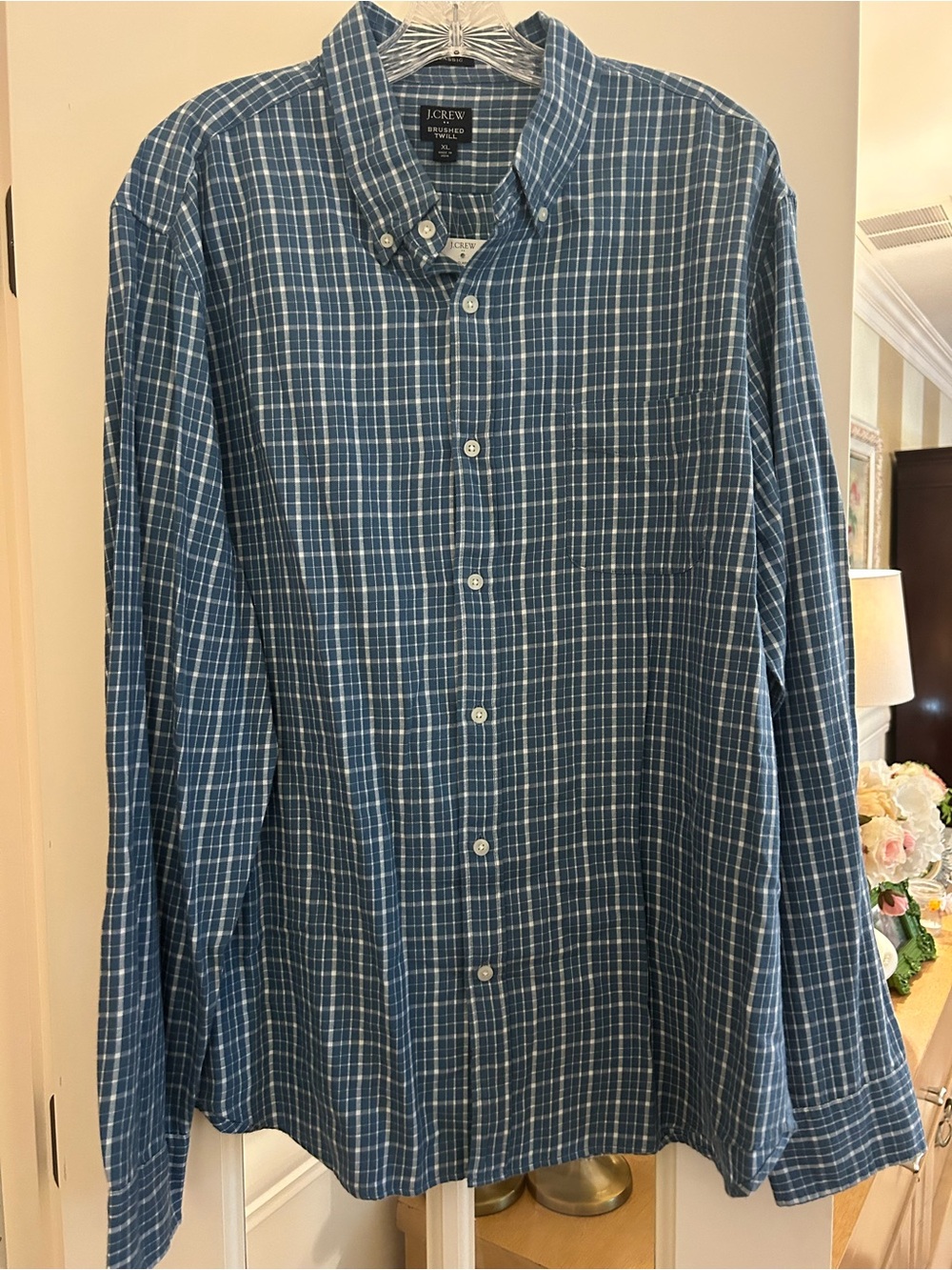 J. Crew Men’s Blue and White Plaid Button-Down Shirt